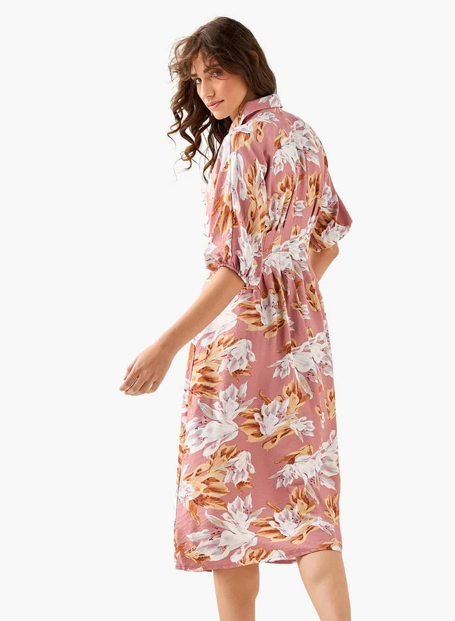 Splash FAV  Floral Print Shirt Style Women Dress with Collar Viscose for Women | Best Price UAE